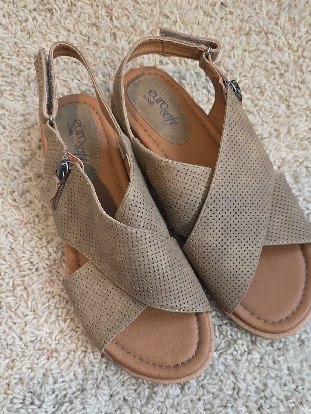 Eurosoft Taupe Perforated Slingback Sandals Size 8.5